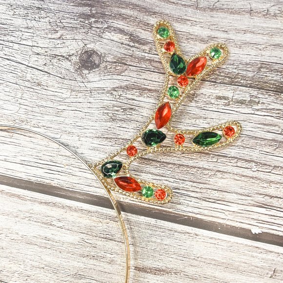 Christmas Reindeer Antlers Headband, Crystal Deer Horn Hair Costume - Picture 3 of 4